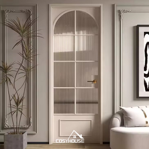 Porte in <span class=keywords><strong>Metallo</strong></span> e Vetro dal Design Minimalista in Stile Francese, Porta Interna ad Arco in Vetro per Bagno, Porta Interna in Alluminio e Vetro - Product Image 1