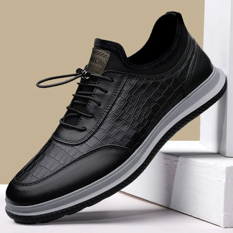 2024 nueva moda PU superior PVC goma cordones zapatos de cuero para hombres zapatos casuales para caminar para hombres