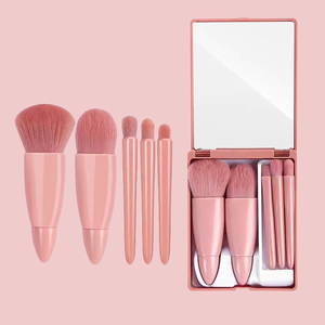 Offre Spéciale – Ensemble <span class=keywords><strong>de</strong></span> 5 <span class=keywords><strong>mini</strong></span>-pinceaux <span class=keywords><strong>de</strong></span> <span class=keywords><strong>maquillage</strong></span> personnalisés avec logo, en poils synthétiques ultra-doux et imperméables, avec miroir, format voyage, pour <span class=keywords><strong>maquillage</strong></span> personnalisé - Product Image 1