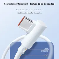Cable de Datos Tipo-C en Ángulo, Carga Súper Rápida de 66W, Cable Extendido de Una Sola Curva, Carga Rápida de 6A, Revestimiento de PVC, para Teléfono Móvil