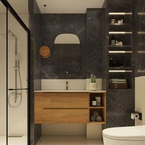 Nouvelle conception de meuble-lavabo en placage de bois de style européen avec miroir, lavabo et meuble-lavabo pour appartement - Product Image 5