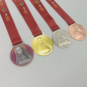 Médaille ovale catholique en acier inoxydable plaqué or, émail bleu, pendentif Vierge Marie, vente en gros, centre de chapelet d'église, médaille <span class=keywords><strong>miraculeuse</strong></span> - Product Image 3