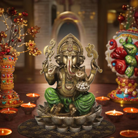 Statue en résine finition bronze antique seigneur Ganesha dieu hindou assis Lotus décoratif éléphant dieu succès bouddha maison boîte emballée
