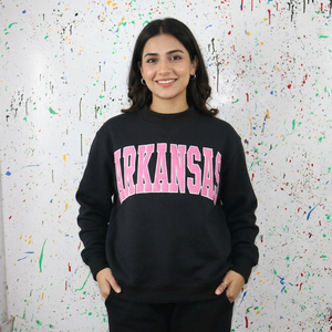 Arkansas Black Mock <b>Neck</b> Sweatshirt 100% Cotton Applique Embroidery wide <b>neck</b> Sweatshirt sorority wear Finer Threads - Product Image 1