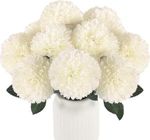 Hananona 12 pièces de chrysanthèmes artificiels réalistes faits à la main en soie, <span class=keywords><strong>fleurs</strong></span> blanches pour la décoration intérieure du printemps - Product Image 1