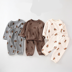 2022 Custom <b>Clothes</b> Baby and <b>Kids</b> Waffle Cotton Cute Long Sleeve Set Outfit with <b>Label</b> - Product Image 6