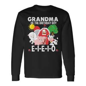 Camiseta de manga larga con estampado digital de algodón para adultos, camiseta bonita para fiesta, con diseño de abuela del cumpleañero E I E I O, animales de granja - Product Image 1