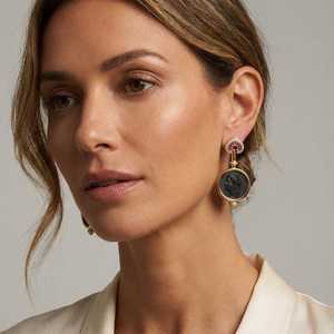 เครื่องประดับเหรียญโรมันโบราณเงินแท้ S925, จี้ห้อยยาวและต่างหูรูปหัวใจเหรียญคู่, สไตล์เรโทรสุดหรูสำหรับผู้หญิง, ขายส่ง - Product Image 3