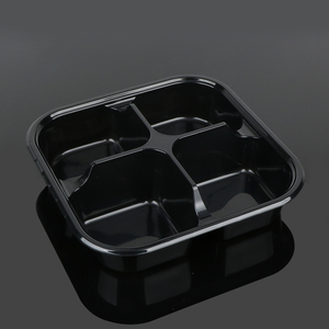 Black plastic 4 compartment pet compartments tray food plates box