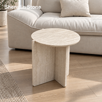 Table d'appoint ronde en travertin naturel, style nordique, pour la décoration intérieure de villas, salons et hôtels.