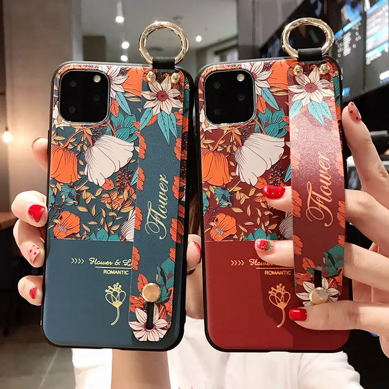 Funda de teléfono móvil para niñas, para Iphone 11 Pro Max carcasa con correa de mano