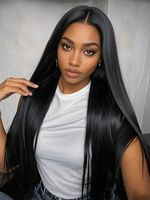 Cheveux humains vierges brésiliens de grade 12A, tissage double trame à la machine, pointes épaisses, lisses, noir naturel, pour femmes noires