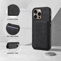 Étui de téléphone en cuir PU rétro de luxe pour iPhone 11-18, coque arrière vintage avec porte-cartes et support horizontal