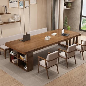 Nordic Solid Wood Long <strong>Desk</strong> With Bookshelf Simple Modern Home Office Study <strong>Desk</strong> Computer <strong>Desk</strong> - Product Image 1