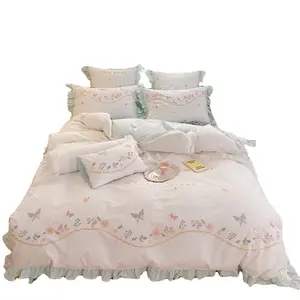 Crianças 100% 4 peça algodão bordado cama conjunto para quarto 4in1 Parure De Lit