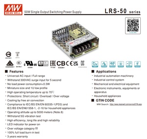 MEAN WELL LRS-50-12 แหล่งจ่ายไฟสลับ 50W 12V 4.2A AC DC แหล่งจ่ายไฟเอาต์พุตเดี่ยวสำหรับแถบ LED กล้องวงจรปิดอุปกรณ์อุตสาหกรรม - Product Image 2