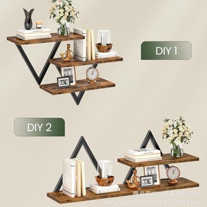 Wooden Floating <b>Shelf</b> <b>Wall</b> <b>Mounted</b> Storage Rack With Metal Frame Triangle Shape For Living Room Display - Product Image 4