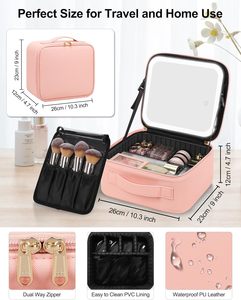 Large Capacity Single-Sided Cosmetic Mirror <b>Makeup</b> <b>Case</b> LED Lighted Dimmable Magnifying Mirror Custom Color Logo for Home Use - Product Image 2