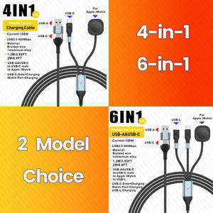 1.2M 2M 100W 6 en 1 Multi USB C Câble de charge pour <span class=keywords><strong>Apple</strong></span> IWatch iPhone 16 Pro avec cordon de chargeur rapide USB Type C - Product Image 2