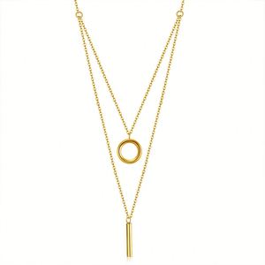 18K Gold Plated Stainless Steel Round Circle <b>Ring</b> Multiple Designs Bar Geometric Charm Pendant <b>Necklace</b> - Product Image 1