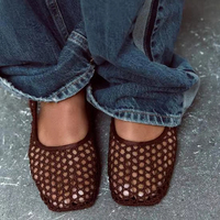 Sandales Femme de Luxe Designer Décontractées à Enfiler Tissées de Travail à Bride Arrière, Chaussures à Bout Carré en Maille, Ballerines Plates pour Dames