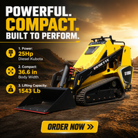 Derette V1000 Pro Track Loader Mini Diesel Compact Skid Steer Equipment S1050 untuk Pekerjaan di Area Sempit