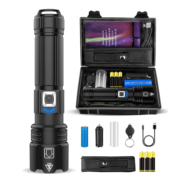 1500 Lumens Torch XHP70.2 Waterproof IP55 20W Flashlight With 5000MAH 26650 Battery USB-C Rechargeable Camping Hiking Emergency