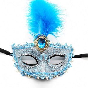 Masque de fête pour femmes, masque de mascarade en dentelle translucide, masque de fête avec plumes, masque d'Halloween années 70, fabrication directe d'Italie, <span class=keywords><strong>Venise</strong></span> - Product Image 2