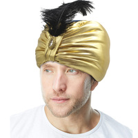 Sombrero árabe divertido de plumas étnicas indias de color brillante dorado, estilo europeo-americano, para playa, invierno, disfraz de actuación