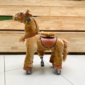 Aangepaste Rit Op Paard Natuurlijke Mechanische Kinderen Echt Wandelen Kleine Eenhoorn Paard Peuters Pluche Pony Rijpaard