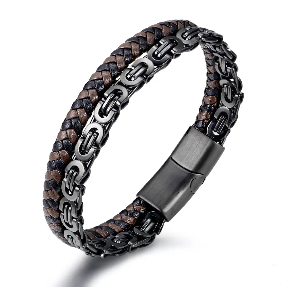 Braccialetto da uomo in acciaio inossidabile con catena spessa di nuova moda bracciale hip hop in oro nero bracciali in pelle con gioielleria raffinata