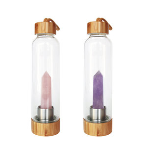 Gourde en verre inoxydable, 10 ml sans Bpa, 16oz, en cristal, pour guérison, avec Quartz Rose, transparent - Product Image 5
