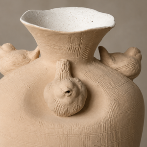 Vaso in Ceramica Beige Sabbia con Decorazione di Uccello in Rilievo, Vaso Decorativo Texturizzato <span class=keywords><strong>per</strong></span> Soggiorno e Arredamento Casa - Product Image 5