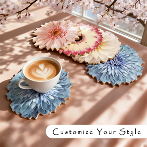 Posavasos <span class=keywords><strong>de</strong></span> <span class=keywords><strong>Madera</strong></span> Impermeable y Resistente al Aceite - <span class=keywords><strong>Protector</strong></span> <span class=keywords><strong>de</strong></span> Bebidas para Escritorio con Diseño Floral - Accesorio para Cafetería - Product Image 1