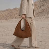 Sac à bandoulière en cuir suédé, multifonctionnel, finition classique, forme croissant, grande capacité, poignée supérieure, pour ordinateur portable, luxe pour femmes