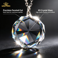 Collier pendentif en cristal vierge en gros, pierre de verre ronde à facettes avec chaîne en argent, porte-clés photo gravé DIY, cadeau de mariage