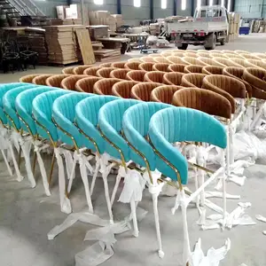 Toptan metal bacaklar zarif İskandinav yumuşak kol dayanağı cafe sillas comedor açık gri pembe bej kumaş kadife modern yemek sandalyesi