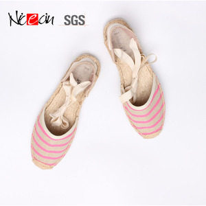 Nouveau d'été <span class=keywords><strong>à</strong></span> <span class=keywords><strong>lacets</strong></span> flats talon compensé toile lin rayé sandales chaussures pour femmes <span class=keywords><strong>espadrilles</strong></span> femme - Product Image 6