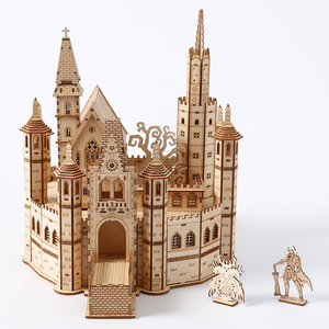 Kit de bricolage architectural en bois découpé au laser, puzzle 3D en forme de forteresse et d'église médiévales, pour la création de maquettes en vrac - Product Image 3