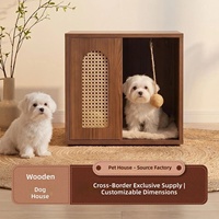 Nichoir pour chien semi-fermé en bois massif respirant - Utilisation intérieure toutes saisons, mobilier pour animaux personnalisable, nichoir en bois pour chat et chien