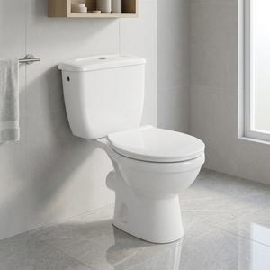โถสุขภัณฑ์เซรามิกแบบสองชิ้น ระบบ S-Trap แบบ Dual Flush พร้อมฝารองนั่งไม้ - Product Image 1