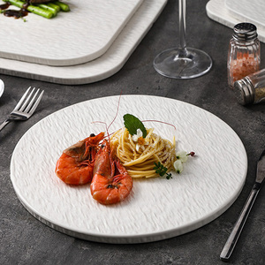Piatto di bistecca in ceramica con motivi di roccia bianca quadrata e rotonda piatto di sushi per la casa o il ristorante stoviglie piatte dell'hotel - Product Image 4