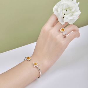 Dylam Trendy Design S925 <b>Silver</b> Rhodium Plated Triangle Rectangle Diamond 8A Zirconia Cuff <b>Bracelet</b> <b>Bangle</b> for Women - Product Image 5