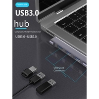 Extensor USB 4 puertos tipo C Hub 90 grados ángulo recto 3 * USB 2,0 estación de acoplamiento expansor para computadora portátil 4 en 1 USB Hub Splitter