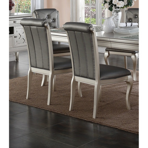 DB Luxury <b>Antique</b> Silver <b>Wooden</b> Dining Side <b>Chairs</b> Set of 2 Grey Faux Leather/PU Tufted Upholstered Cushion <b>Chairs</b> - Product Image 4