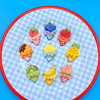 Liontin Es Krim Buah Stroberi Blueberry Nanas Kiwi Warna-warni Enamel Charm untuk Pembuatan Perhiasan DIY Hadiah