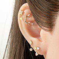 Boucles d'oreilles pendantes étoile et lune en titane ASTM F136 Maina, créoles segmentées en zircon, bijoux de piercing tragus à dos plat