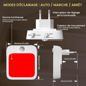 Lampe LED créative, intelligente et moderne avec détecteur de mouvement corporel, intensité réglable, 110V 220V, veilleuse à brancher - Product Image 5