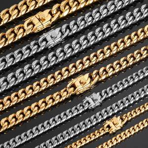 18k 골드 도금 힙합 두꺼운 스테인레스 스틸 6mm-18mm 목걸이/팔찌 망 무거운 마이애미 쿠바 링크 체인 초커 - Product Image 1