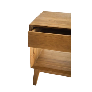 Mesita de noche de madera de teca maciza, robusta y elegante, con cajón espacioso y diseño duradero, perfecta para almacenamiento en el dormitorio. - Product Image 2